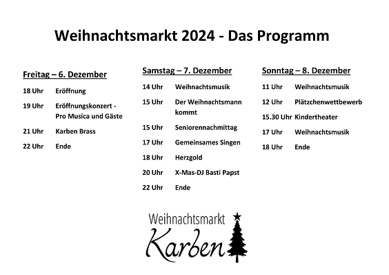 Weihnachtmarkt 2024 - Das Programm © Stadt Karben